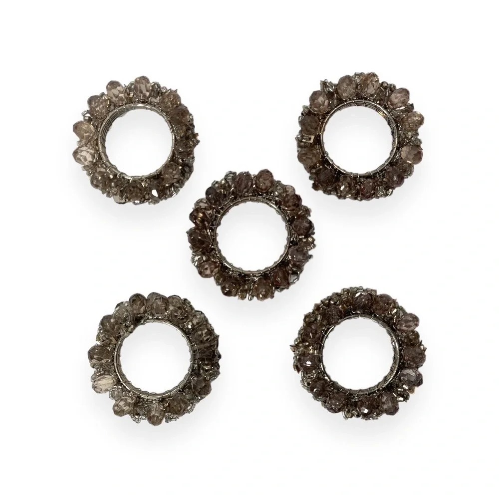 Beaded Napkin Rings Set of 5 Taupe‎ Smokey Light Brown